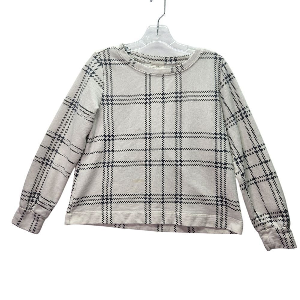 t. la Anthropologie Sweatshirt Womens XS Ivory Gray Plaid Long Sleeve Pullover‎